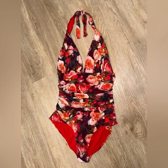 FUZZI Floral V Neck One Piece Swim 2015 Swim Line Size 48 (US 12) - Picture 3 of 10